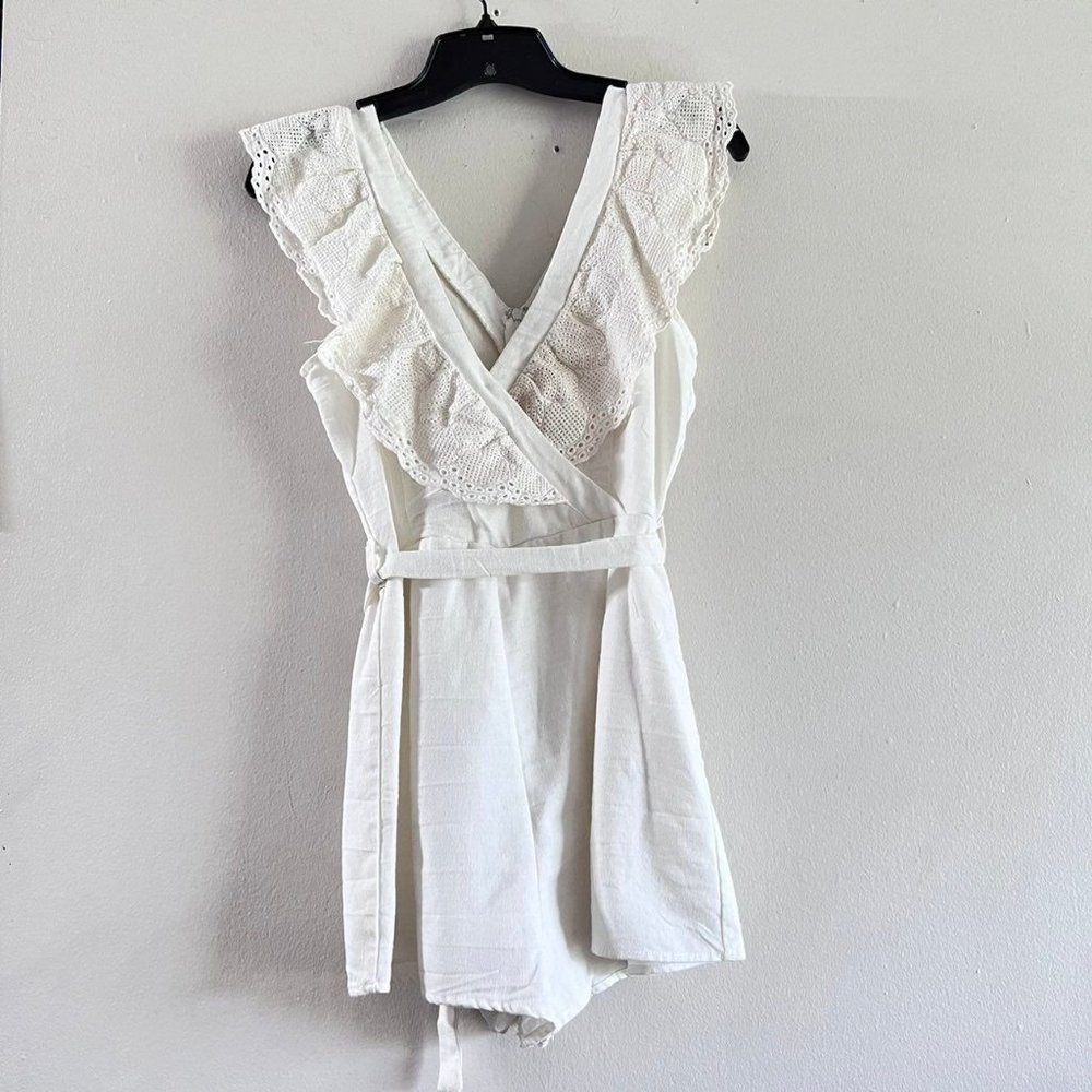 She + Sky Cream Beige Overall Romper Summer Dress Size S to M